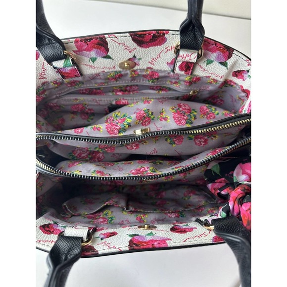 Betsey Johnson Gigi Triple Compartment Satchel W/ Scarf Black Purse Shoulder Bag - Picture 9 of 13